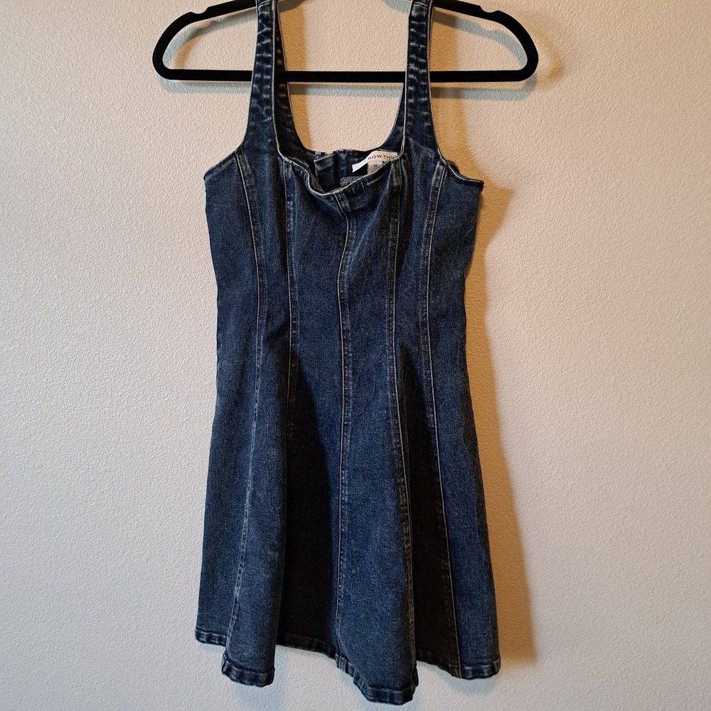 And Now This Womens Dark Wash Denim Fit and Flare Mini Dress Blue XS Back Zip